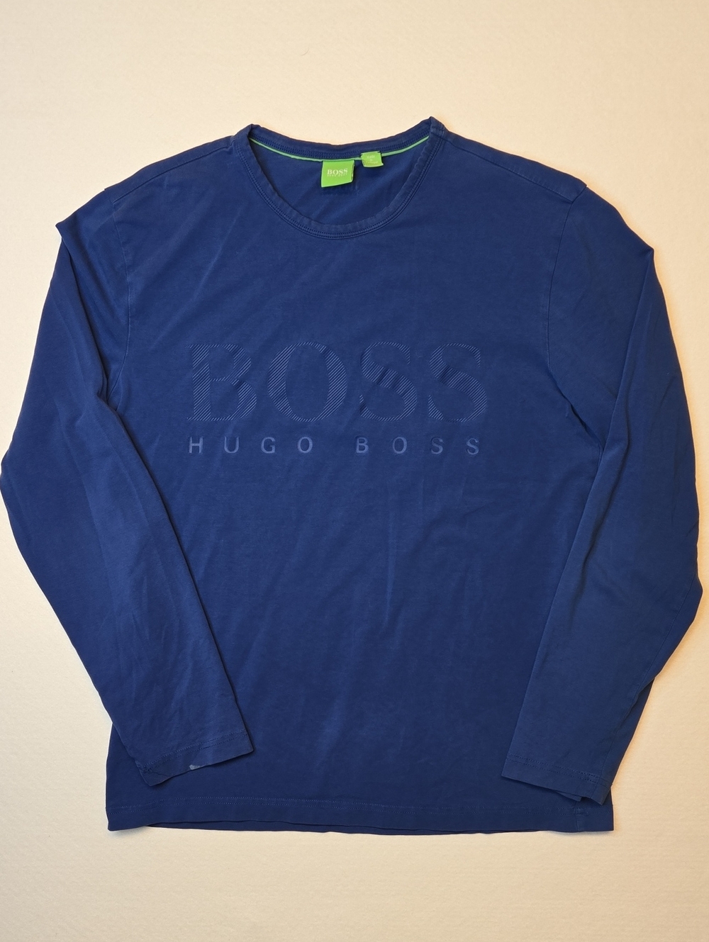 Hugo Boss Royal Blue Long-Sleeve Cotton Stretch Crewneck Tee with Subtle Logo